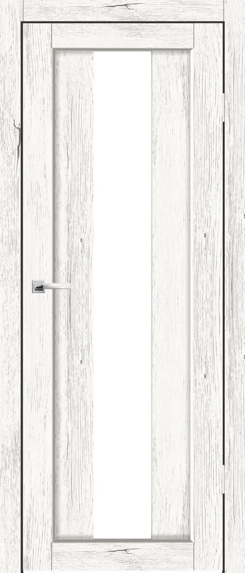 Полотно дверное остекленное Эко-шпон Сардиния 900 Рустик пепельный, стекло белый лакобель