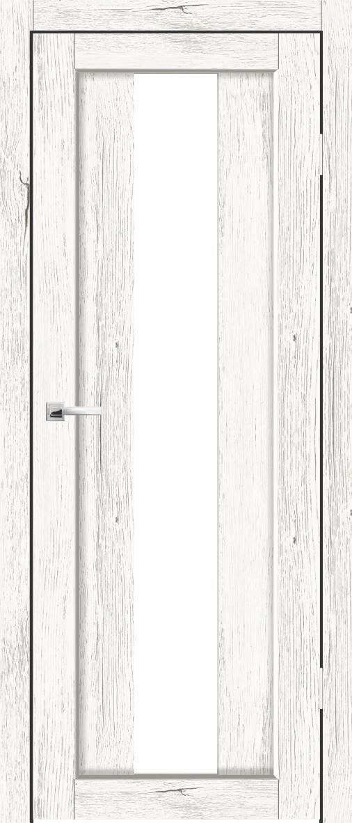 Полотно дверное остекленное Эко-шпон Сардиния 700 Рустик пепельный, стекло белый лакобель