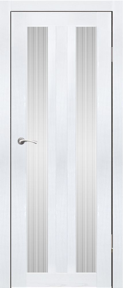 Полотно дверное остекленное Эко-шпон Ванкувер-2, 2000*600 РоялВуд Белый,зеркало серебро, песк. Рейн
