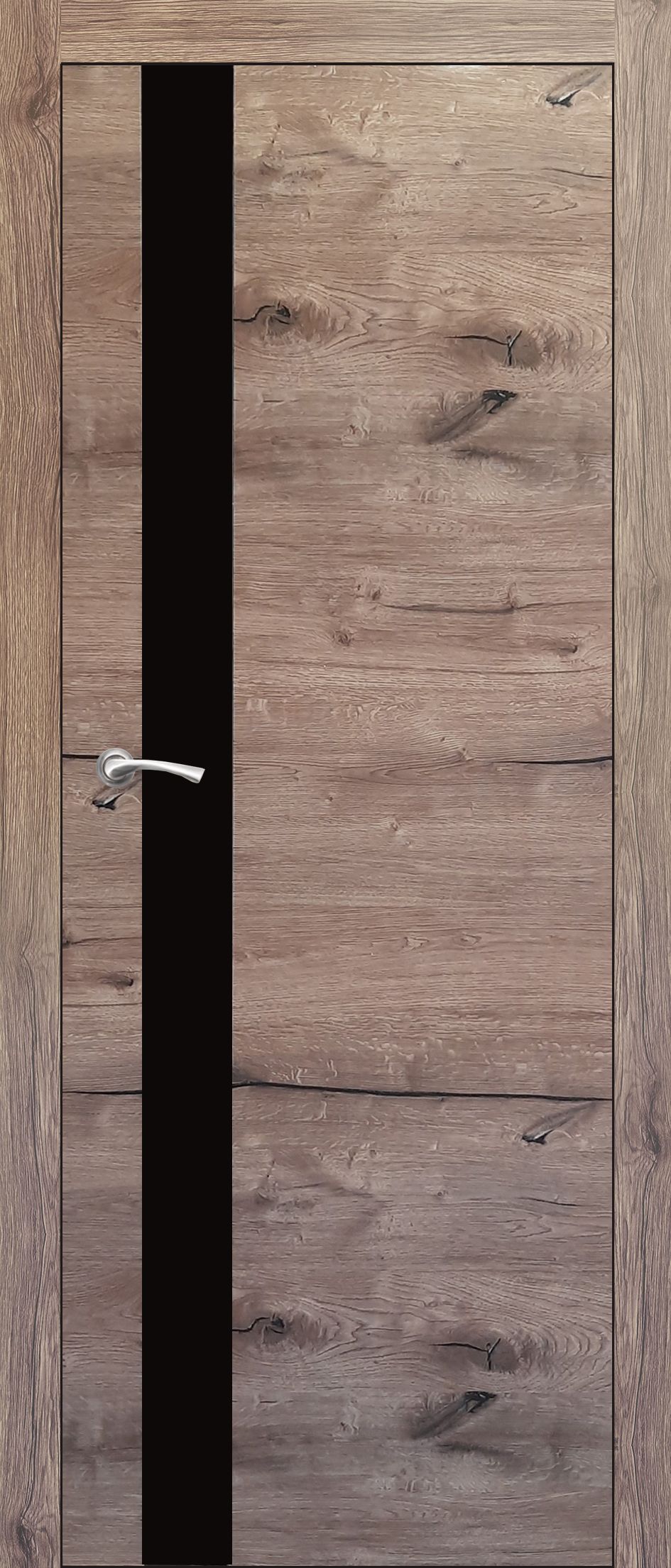 Полотно дверное остекленное Эко-шпон Перфектум, 2000*600 дуб альпийский, стекло черное
