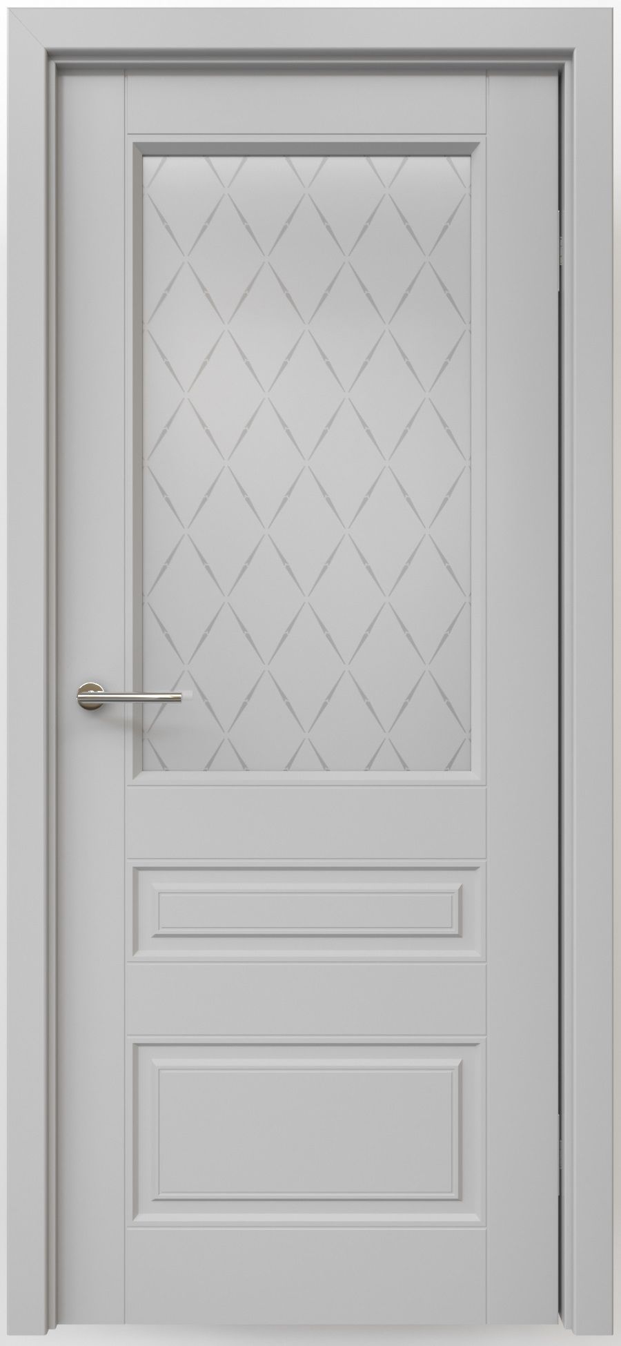 Полотно дверное остекленное Эмаль Классика-3 ПРАВОЕ 600 Серый ст. мателюкс "Лорд мат" (защелка маг)