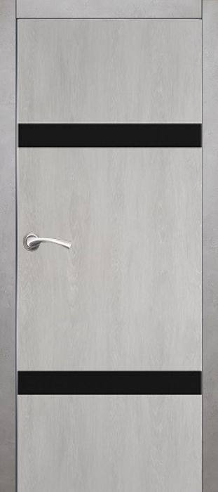 Полотно дверное остекленное Эко-шпон с алюм. кромкой МАНХЭТТЕН-4, 2000*700 Кедр серый, ст. черное