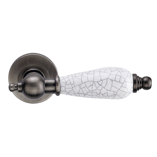 Ручка дверная на круглой розетке "GENESIS" REDONDO BL. SILVER черненое серебро/керамика кракелюр