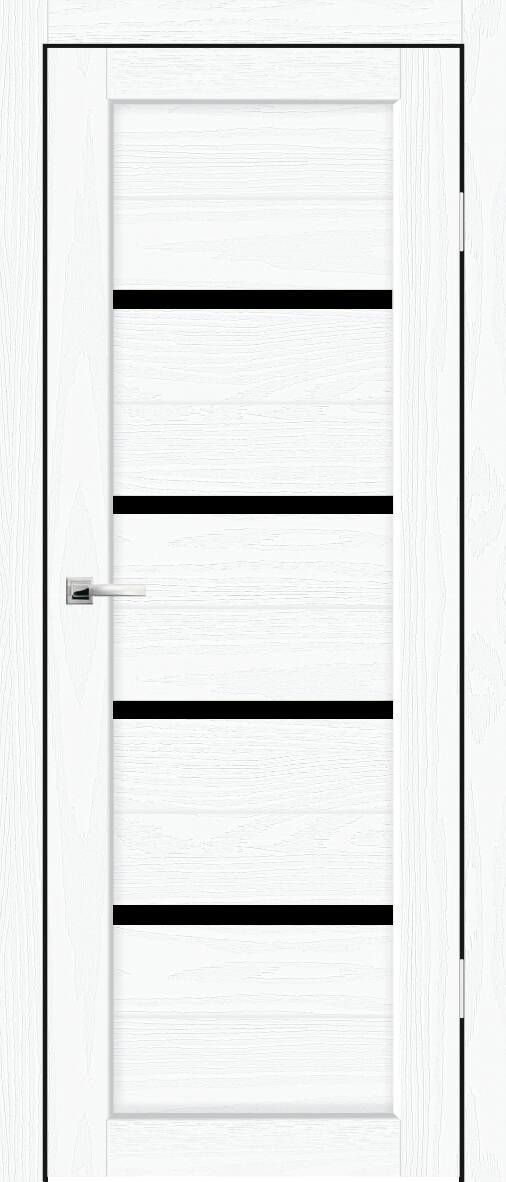 Полотно дверное остекленное Эко-шпон Торонто-4, Н 1950*600 РоялВуд белый, стекло черная лакобель