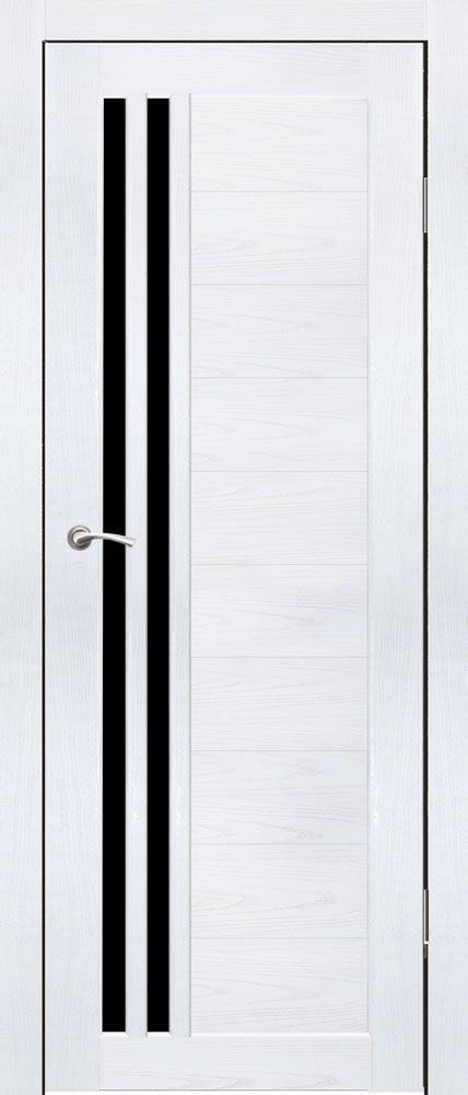 Полотно дверное остекленное Эко-шпон Квебек, 2000*600 Белый кашемир, стекло черный лакобель