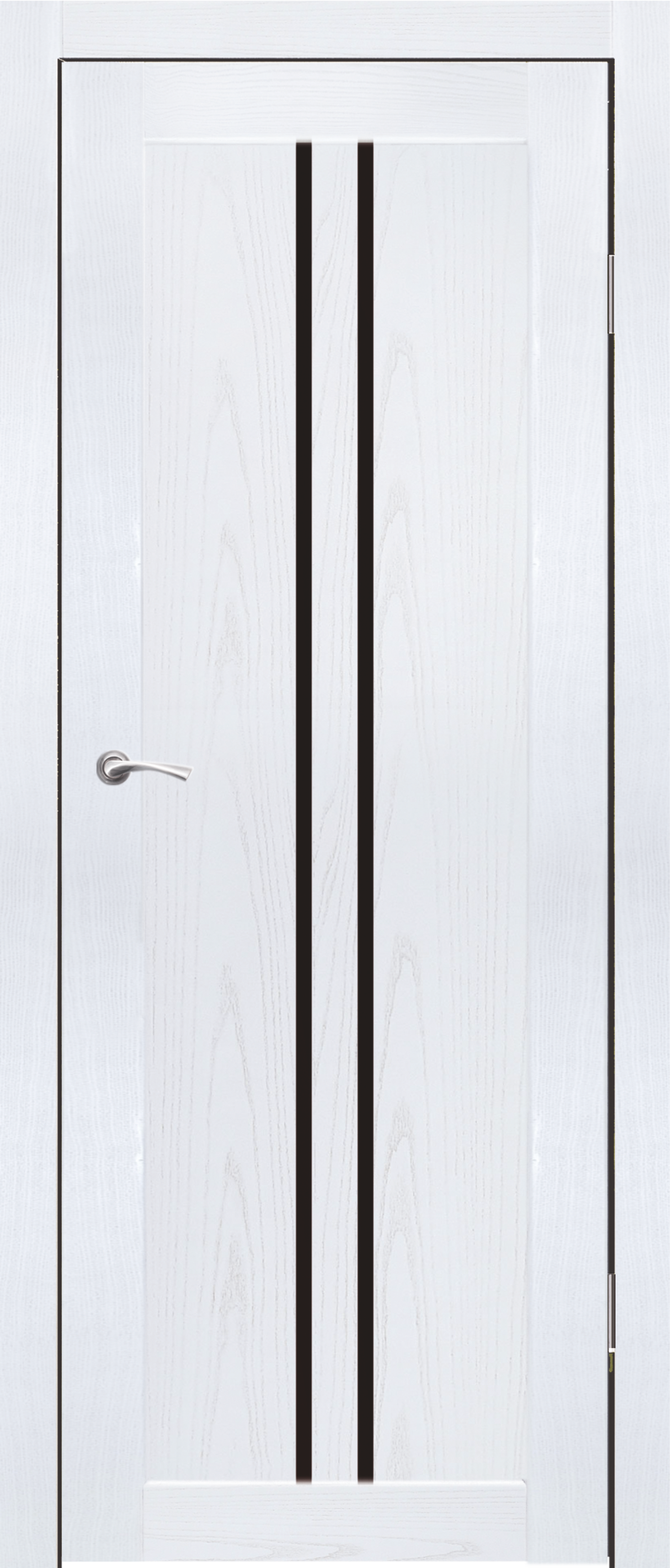 Полотно дверное остекленное Эко-шпон Токио 600*2000 Ясень белый стекло черный лакобель