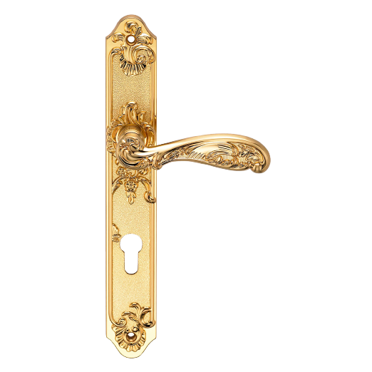 Ручка дверная на длинной планке "GENESIS" FLOR S. GOLD (CL) под ключ. цилиндр, матовое золото