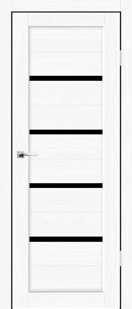 Полотно дверное остекленное Эко-шпон Торонто-4, Н 1950*800 РоялВуд белый, стекло черная лакобель
