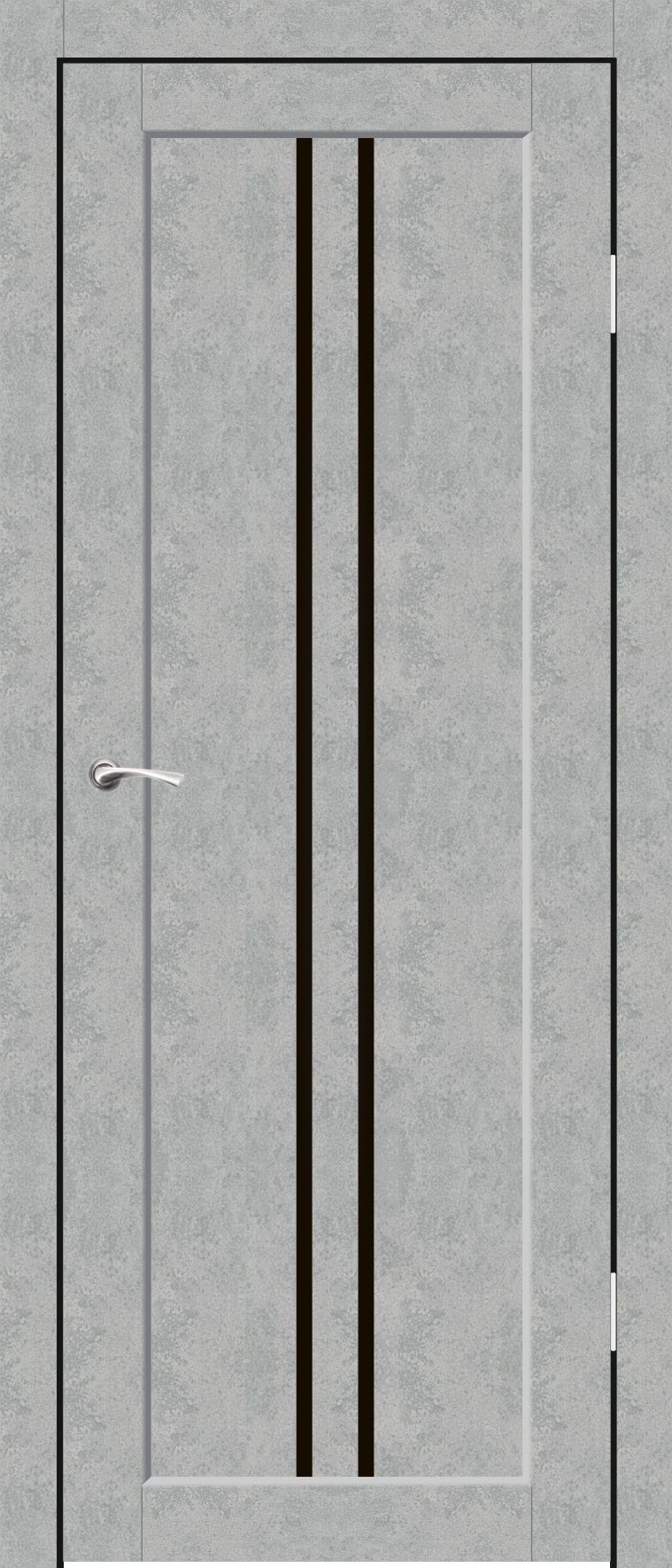 Полотно дверное остекленное Эко-шпон Токио 800*2000 Бетон серый стекло черный лакобель