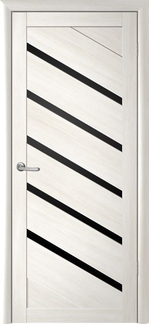 Полотно дверное остекленное Эко-шпон Сингапур-5 800 белый кипарис стекло черное