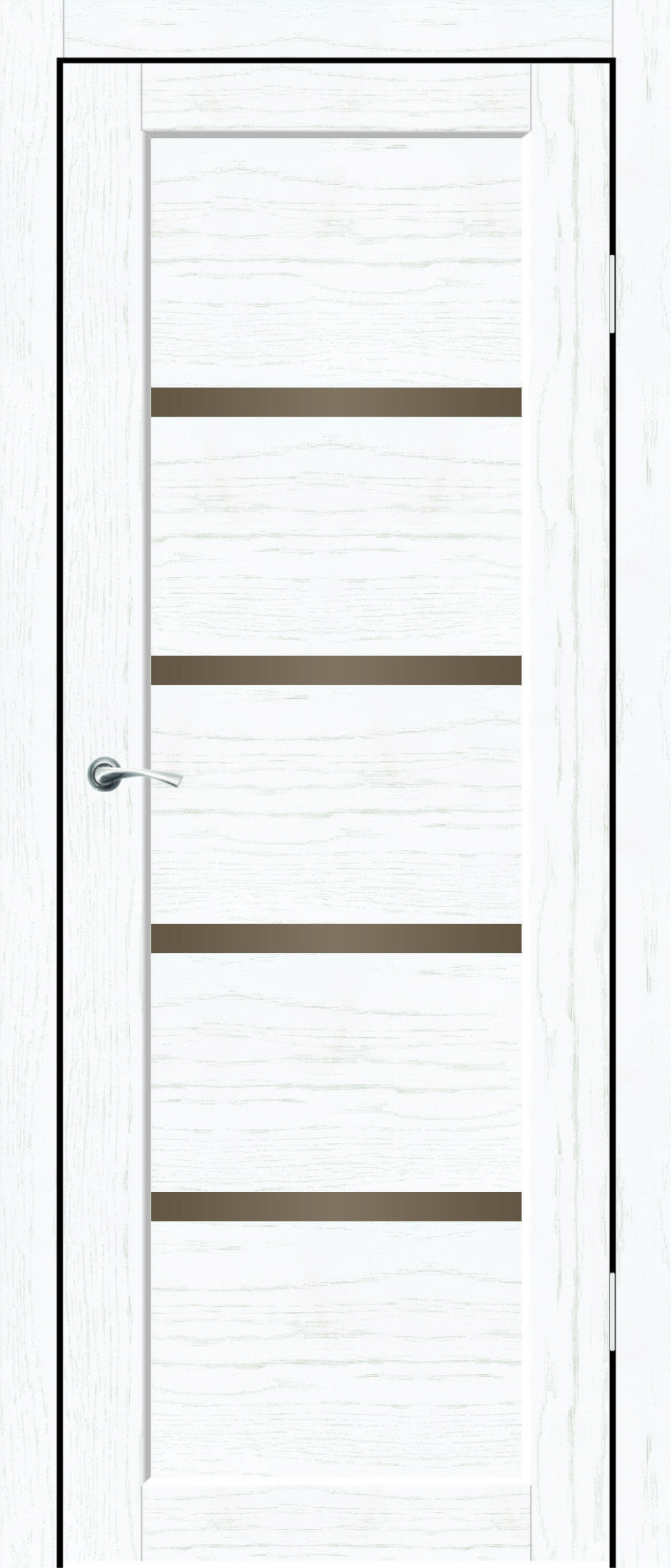 Полотно дверное остекленное Эко-шпон Торонто-4, 2000*600 РоялВуд белый, стекло бронза сатин