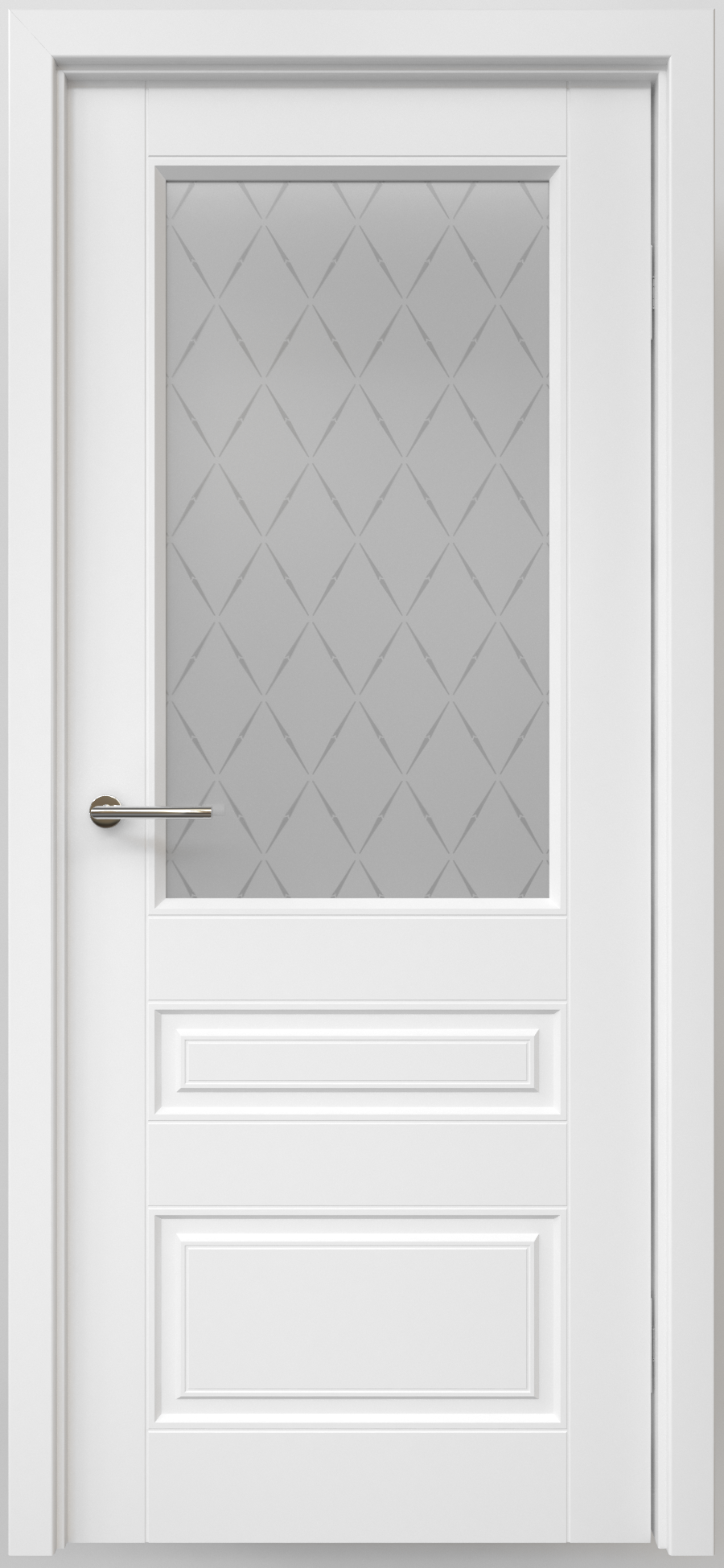 Полотно дверное остекленное Эмаль Классика-3 ЛЕВОЕ 800 белый ст. мателюкс "Лорд мат" (защелка маг)