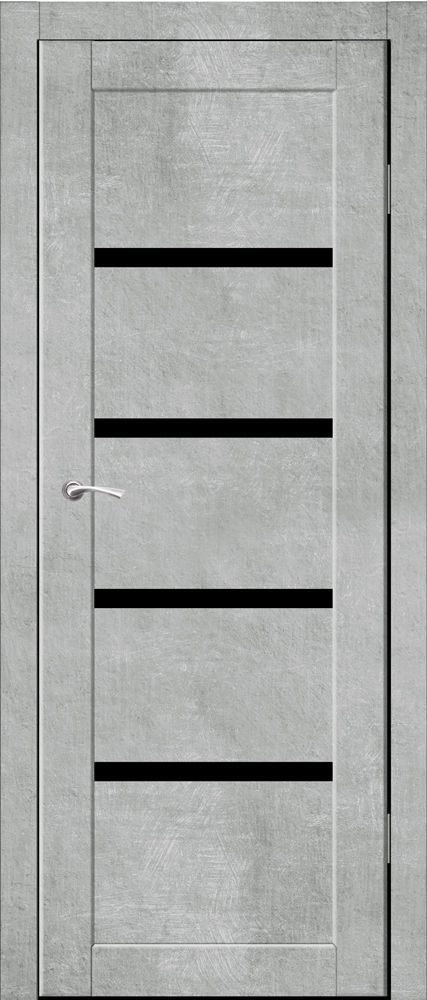 Полотно дверное остекленное Эко-шпон Торонто-4, 2000*700 Бетон серый, стекло черная лакобель