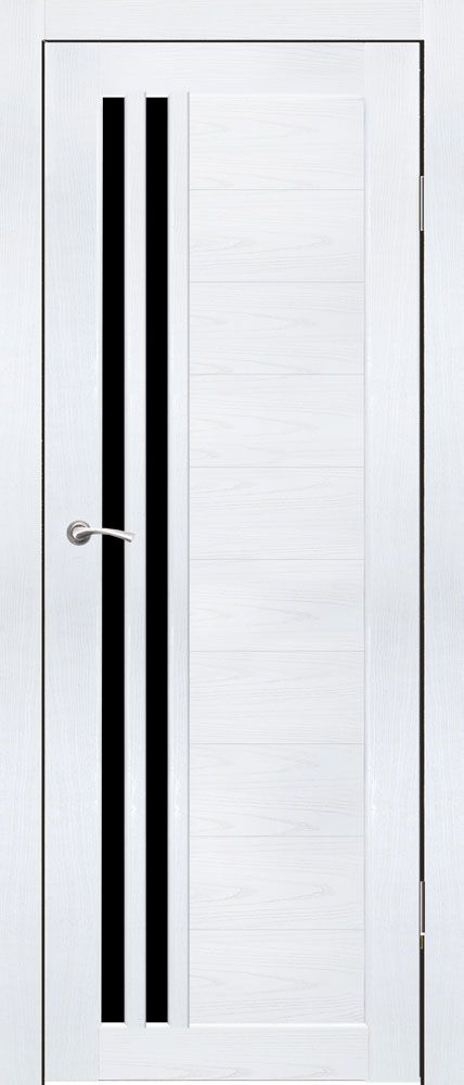 Полотно дверное остекленное Эко-шпон Квебек, 2000*800 РоялВуд белый, стекло черный лакобель