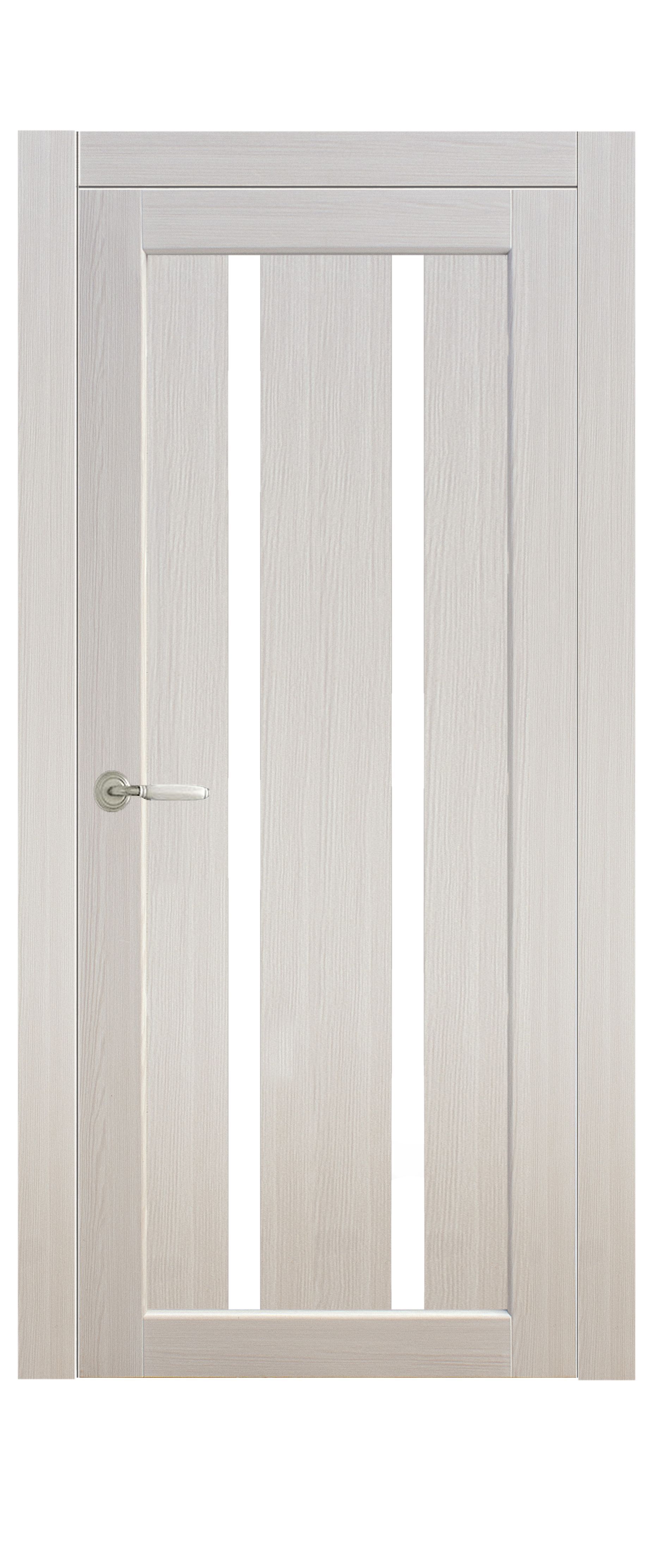 Полотно дверное остекленное Эко-шпон Сицилия 600 Дуб перламутр белый лакобель