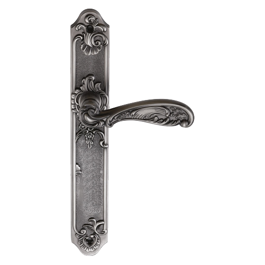Ручка дверная на длинной планке "GENESIS" FLOR BL. SILVER (PS) проходная, черненое серебро