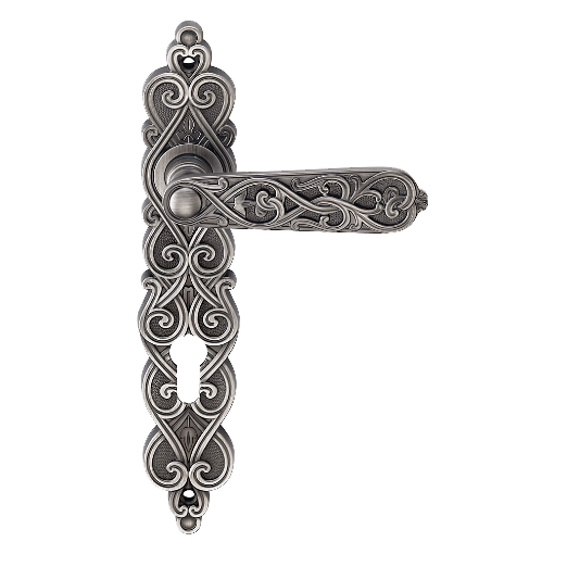 Ручка дверная на длинной планке "GENESIS" ARABESCO BL. SILVER (PS) проходная, черненое серебро