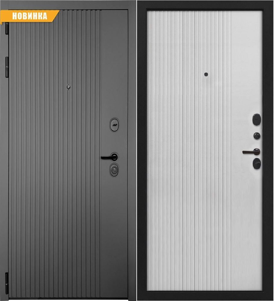 Дверь металлическая 3К Вертикаль, Муар черный. 10ФЛ/ 6ФЛ Силк сноу 2050х960 левая