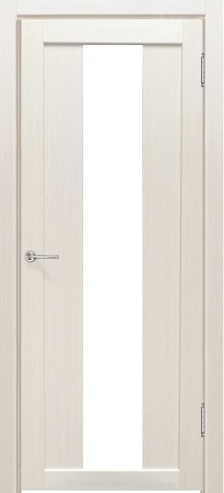Полотно дверное остекленное Эко-шпон Сардиния 700 Дуб перламутр белый лакобель