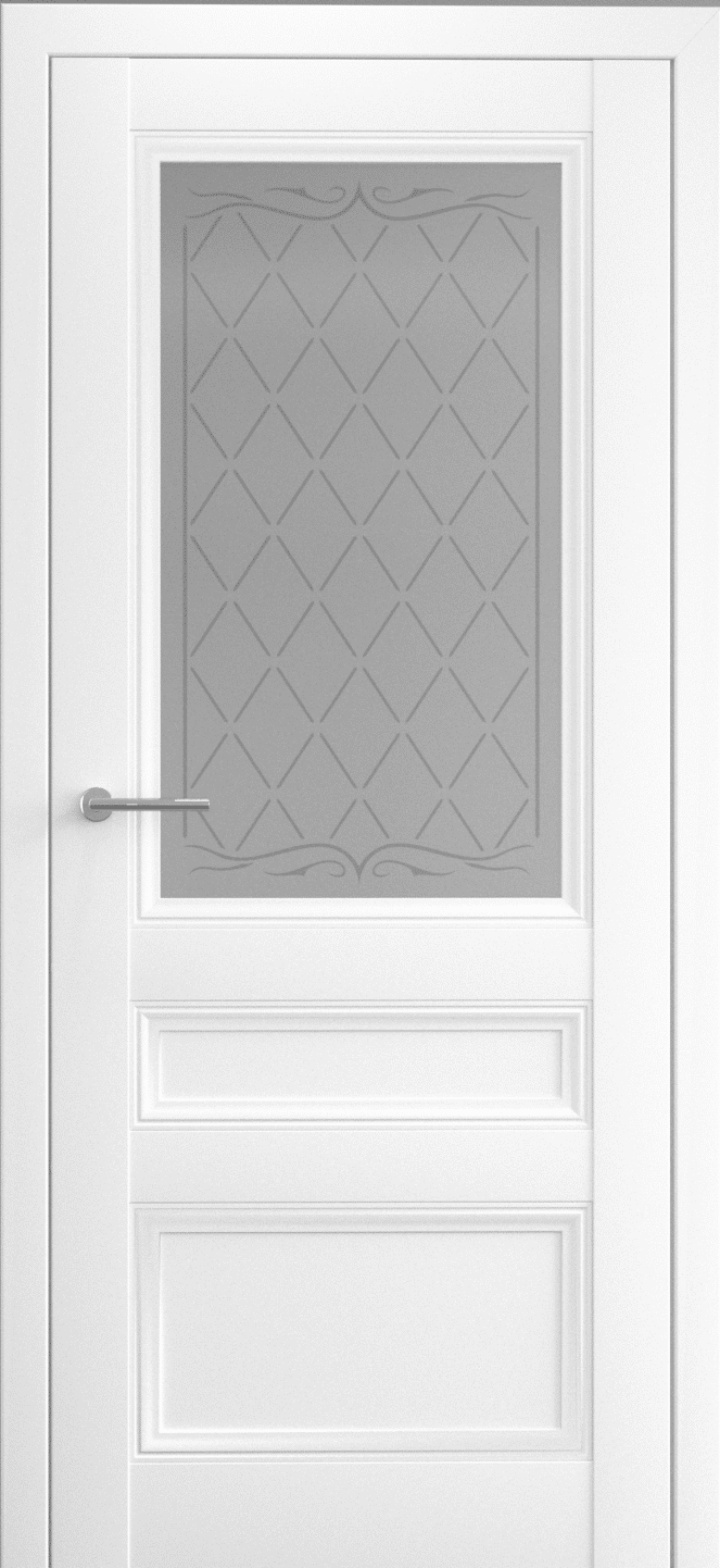 Полотно дверное остекленное Vinyl Византия 600 Белый, стекло металюкс "Титул серый"