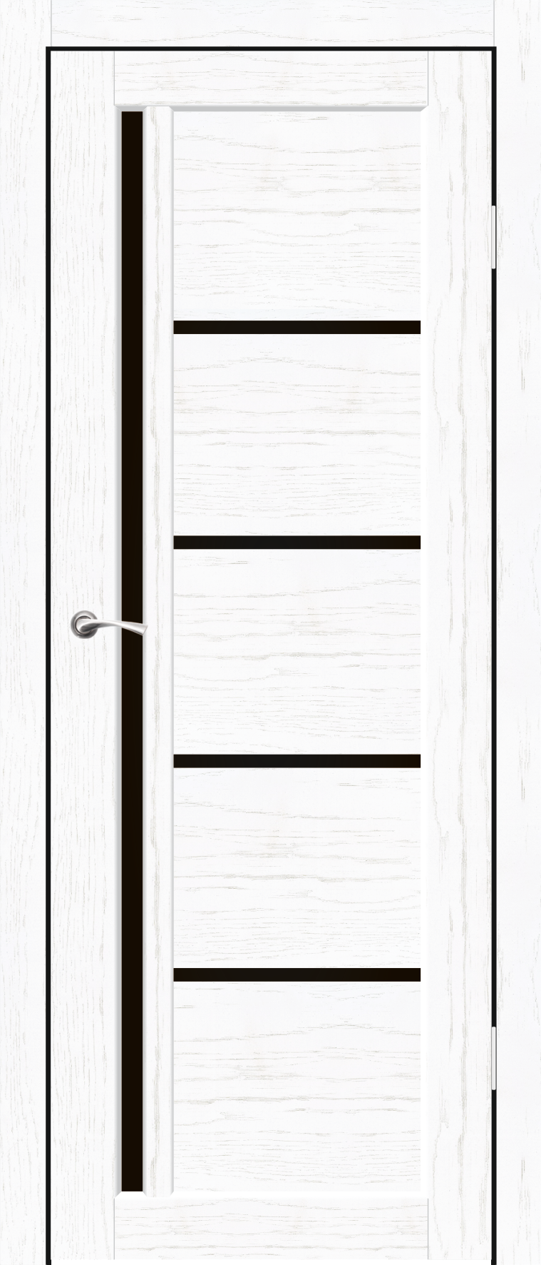 Полотно дверное остекленное Эко-шпон Саппоро, 2000*700 РоялВуд Белый, стекло черный лакобель