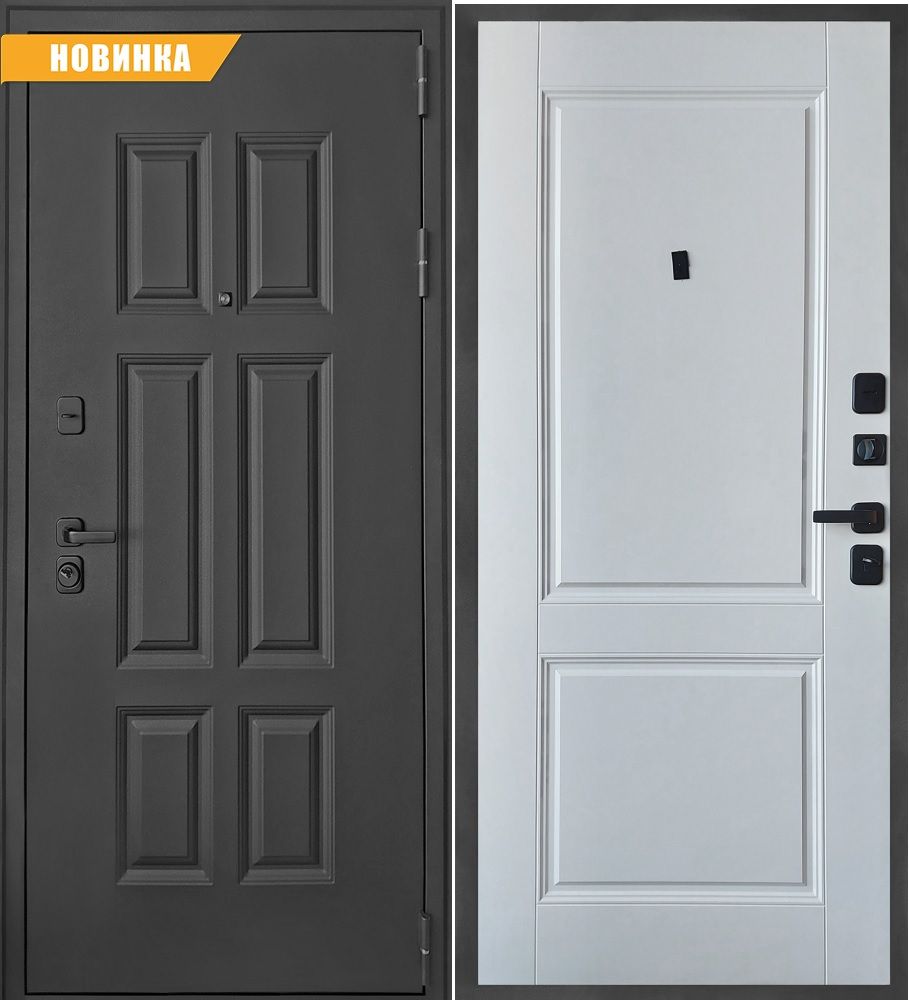 Дверь металлическая Страж 3К Бруклин, Муар черный с блестками,МДФ 10мм Белый матовый 2050х860 правая
