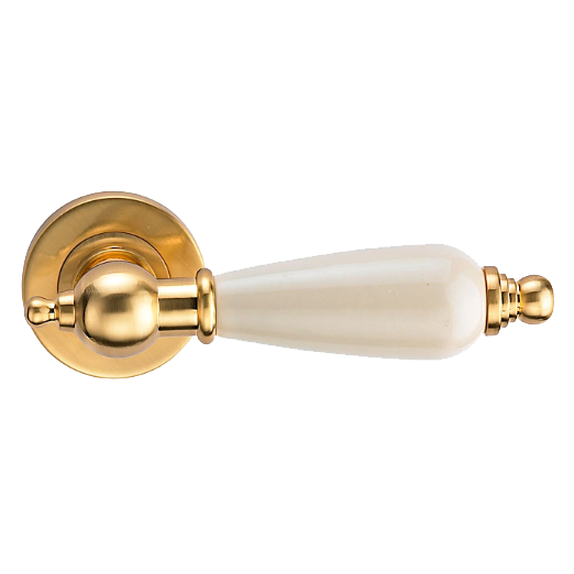 Ручка дверная на круглой розетке "GENESIS" REDONDO S. GOLD матовое золото/керамика слоновая кость
