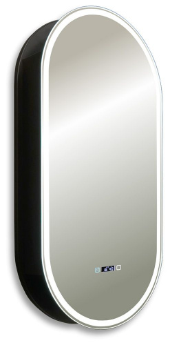Зеркало-шкаф AZARIO Soho Black 500х1000 - 3.1 ЖК-часы, подогрев, сенсорный выключатель с функцией диммера (LED-00002612)
