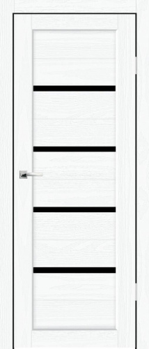 Полотно дверное остекленное Эко-шпон Торонто-4, Н 1950*600 РоялВуд белый, стекло черная лакобель