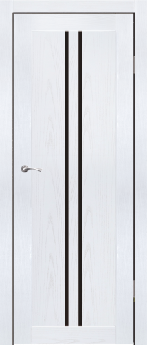 Полотно дверное остекленное Эко-шпон Токио 600*2000 Ясень белый стекло черный лакобель