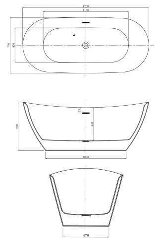 Ванна акриловая Azario GOLDFIELD 1700х750х650 свободностоящая, в комплекте с сифоном и металлической рамой (GOL17075)
