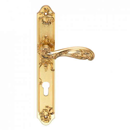 Ручка дверная на длинной планке "GENESIS" FLOR S. GOLD (PS) проходная, матовое золото