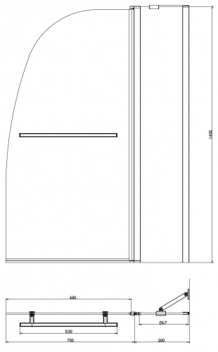Шторка для ванны Azario BOSTON 100*140 с поручнем, хром, прозрачное стекло 6 мм. (AZ-142TB)