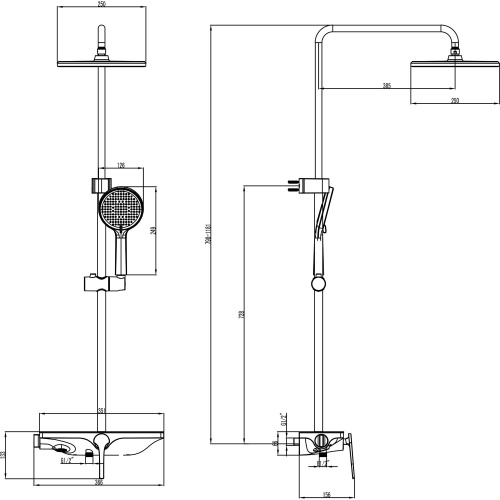 Душевая система Azario Ginkgo с верхним и ручным душем, керамический картридж, черный (AZ-VPW238V95PA-1DJ1K22-ZH3A55)