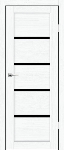 Полотно дверное остекленное Эко-шпон Торонто-4, Н 1950*800 РоялВуд белый, стекло черная лакобель