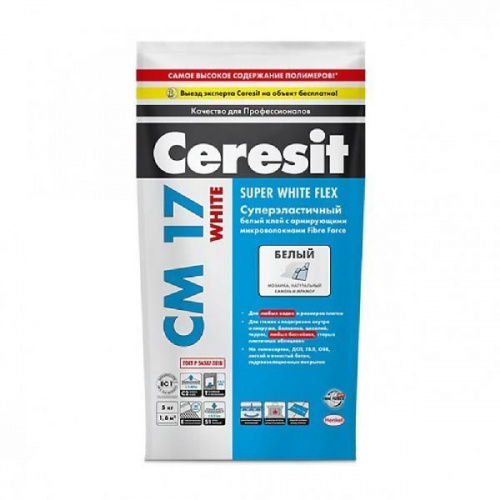 Клей для плитки и керамогранита Ceresit СМ17 , 5кг Белый