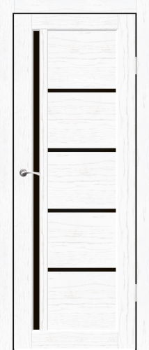 Полотно дверное остекленное Эко-шпон Саппоро, 2000*800 РоялВуд Белый, стекло черный лакобель