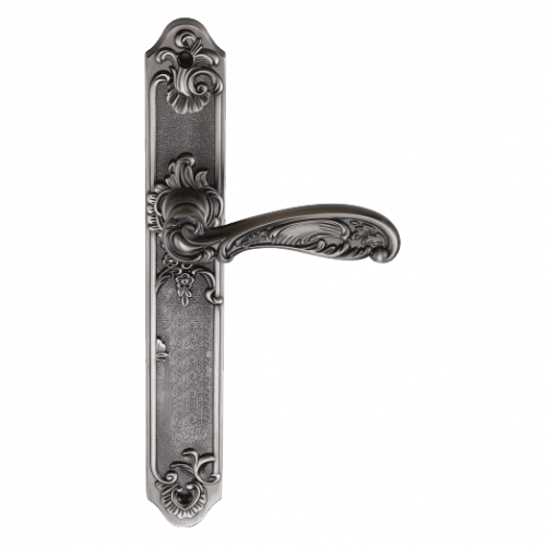 Ручка дверная на длинной планке "GENESIS" FLOR BL. SILVER (OL) фиксатор, черненое серебро