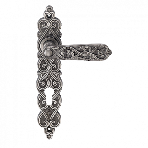 Ручка дверная на длинной планке "GENESIS" ARABESCO BL. SILVER (PS) проходная, черненое серебро