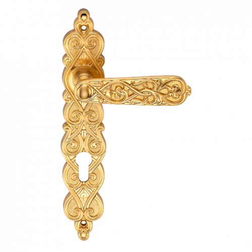 Ручка дверная на длинной планке "GENESIS" ARABESCO S. GOLD (OL) фиксатор, матовое золото