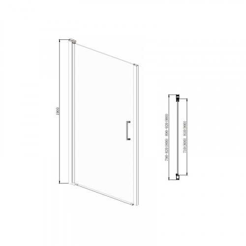 Распашная дверь Azario ALBERTA 900х1900 прозрачное стекло 6 мм, цвет профиля серебро (AZ-NK6211 900)