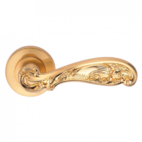 Ручка дверная на круглой розетке "GENESIS" FLOR S. GOLD (20G) матовое золото