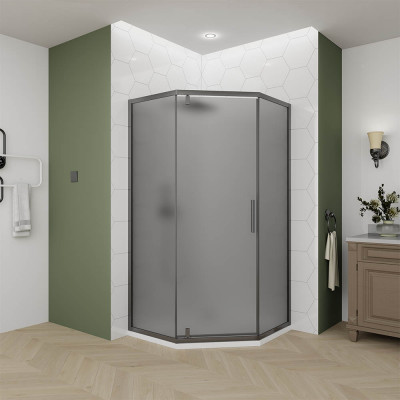 Душевой угол Veconi Ottimo P10 GR, 900x900x1900, графит брашинг, стекло тонированное матовое