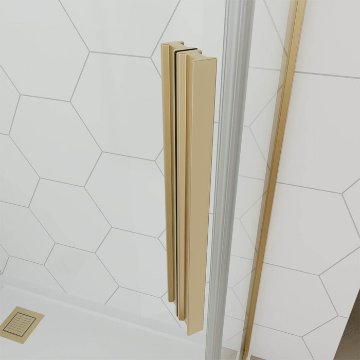 Душевой угол Veconi Ottimo P10 G, 800x800x1900, золото брашинг, стекло янтарное