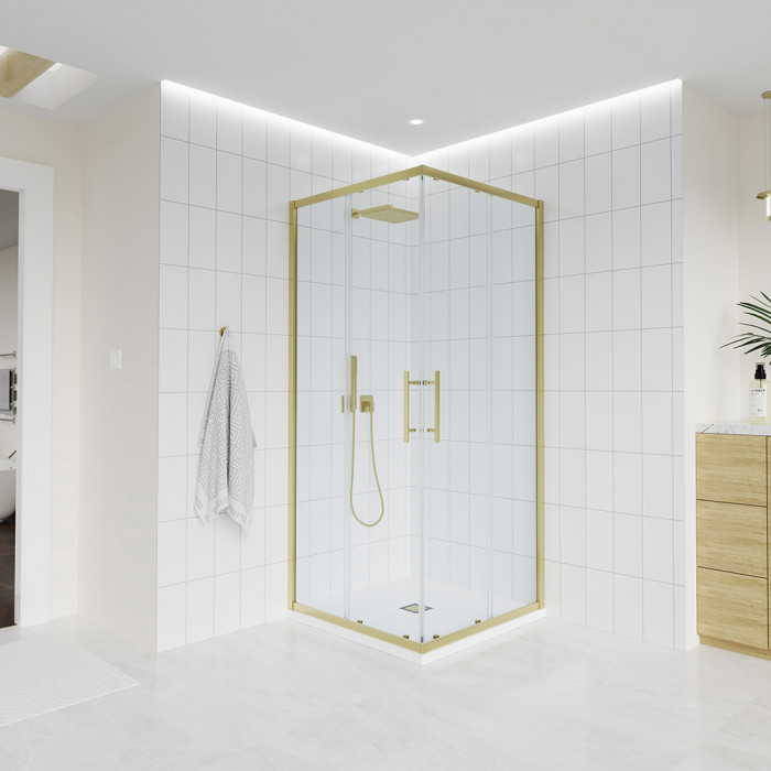 Душевой угол Veconi Evo 300 G, 1200х800x1950, золото брашинг, прозрачное стекло