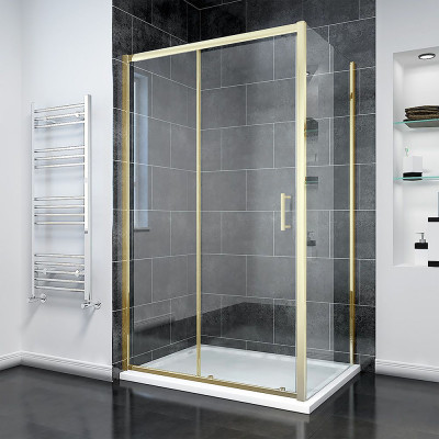 Душевой угол Veconi Rovigo RV-055G, 1500х700х1950, золото брашинг, прозрачное стекло