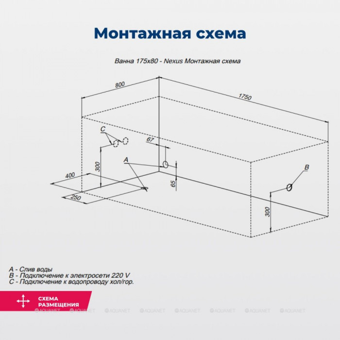 Акриловая ванна Aquanet Nexus 175x80 (с каркасом)