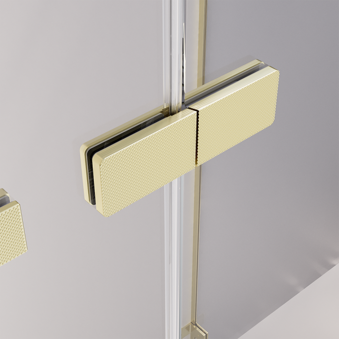 Душевая дверь распашная Veconi Premium Alassio G, 1400х2000, брашированное золото, стекло прозрачное осветленное