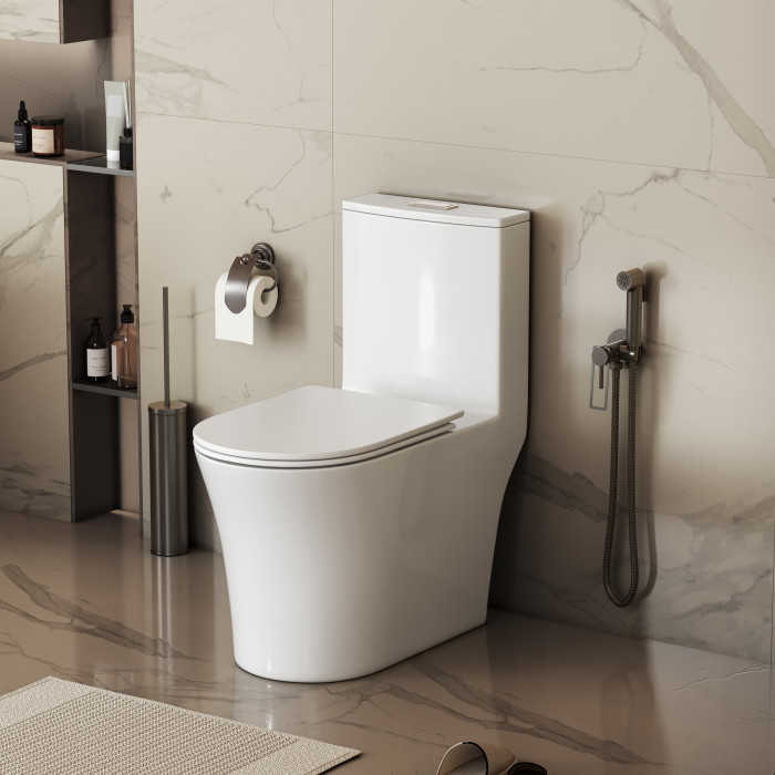 Унитаз напольный Grossman Thin Rim GR-5607SQ (656х370х796) тонкий ободок,белый,моноблок с тонкой крышкой,микролифт,смыв торнадо,1 место