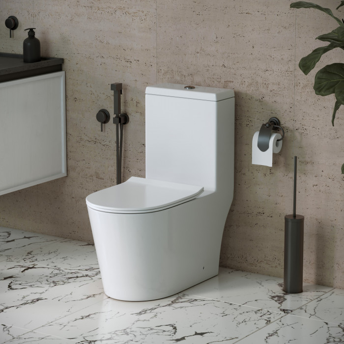 Унитаз напольный Grossman Classic GR-4487SQ (690х360х790) безободковый,белый,моноблок с тонкой крышкой,микролифт,смыв торнадо,1 место
